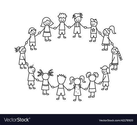 Stick Figures Kids Holding Hands