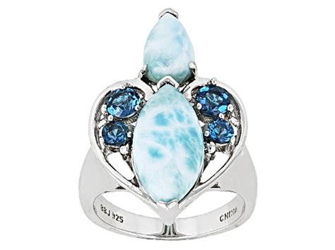 Marquise And Pear Shape Cabochon Larimar With 75ctw London Blue Topaz