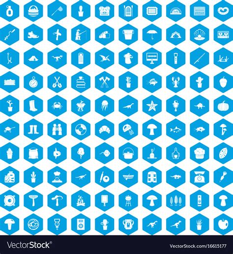 100 hobby icons set blue royalty free vector image