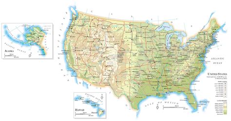 Large Detailed Road And Relief Map Of The United States