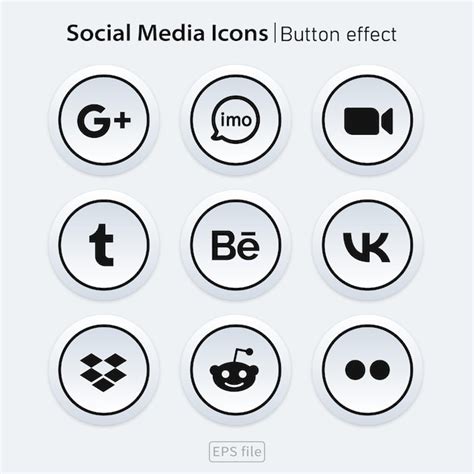 Premium Vector Popular Social Media White 3d Icons Button Effect Set