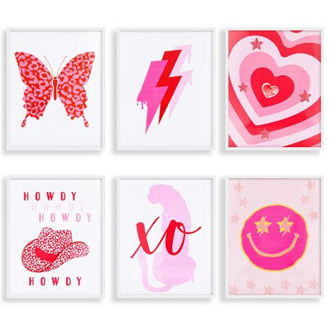 Buy 6 Pcs Pink Preppy Room Decor Aesthetic Unframed Wall Art Trendy