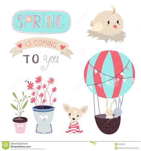 Spring Is Coming Vector Set Stock Vector Illustration Of Celebrate