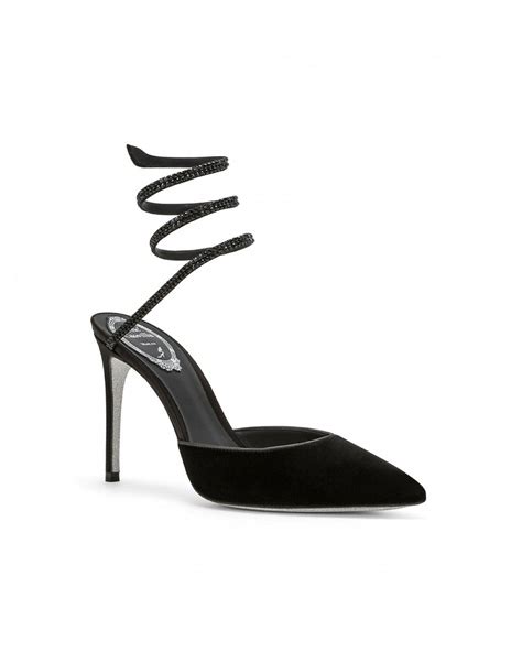 René Caovilla Cleo Black Velvet And Strass Pump 100 1270 Pump Shoes