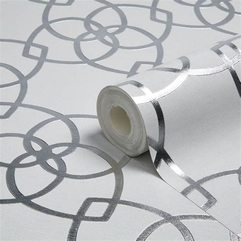 Muriva Precious Silks Silver Geometric Metallic Wallpaper Departments