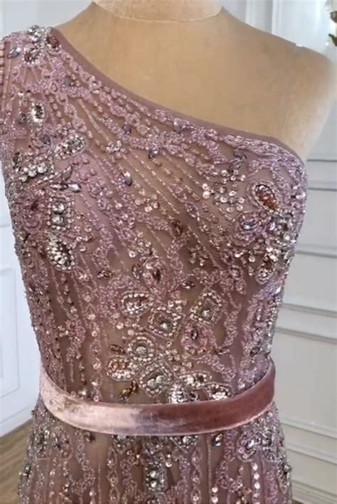 Pink One Shoulder Beaded Evening Gown Dress Evening Dresses Made To