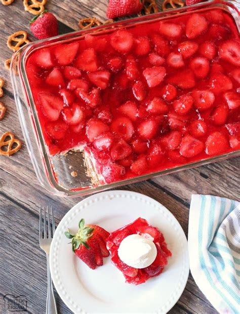 Strawberry Pretzel Salad Recipe Butter With A Side Of Bread