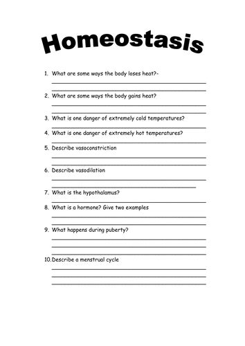Homeostasis Questions By Funforester Teaching Resources Tes