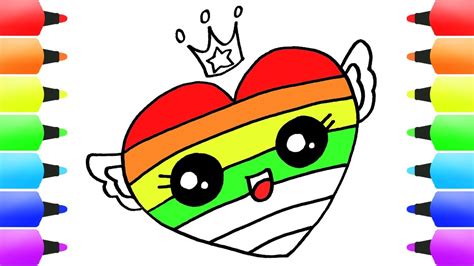 Cute Rainbow Heart Cool Drawings For Kids Youtube