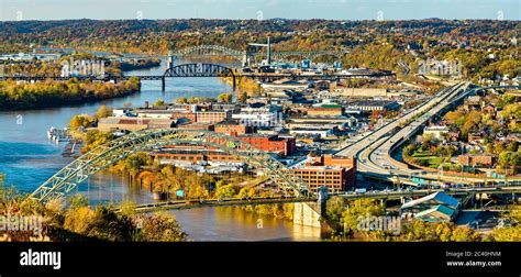 Bridges Across The Ohio River In Pittsburgh Pennsylvania Stock Photo