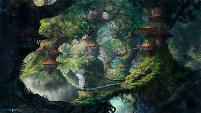 Fantasy Forest Wizard Digital Trees Artwork Background