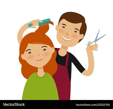 Hairstylist Cutting Hair Womens Haircut Beauty Vector Image