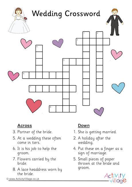 Wedding Crossword Wedding Crossword Puzzle Kids Wedding Activities