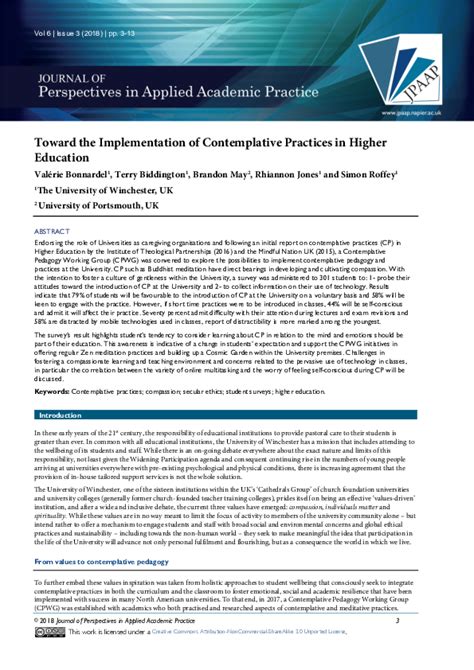 Pdf Toward The Implementation Of Contemplative Practices In Higher