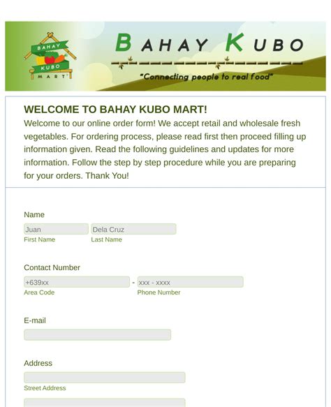 Bahay Kubo Order Form Template Jotform