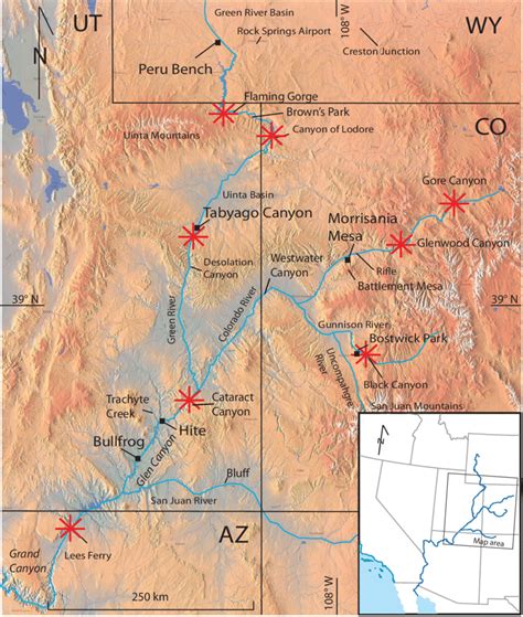 Map Of Rivers And Locations Throughout The Colorado Plateau Including