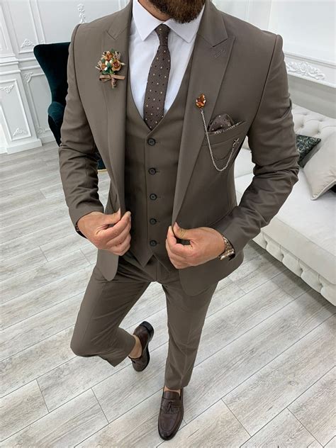 Buy Brown Slim Fit Suit By Bespokedailyshop Worldwide Shipping