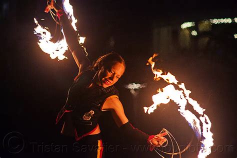 Fire Performer With Fire Fans Fire Dancing Expo San Francisco