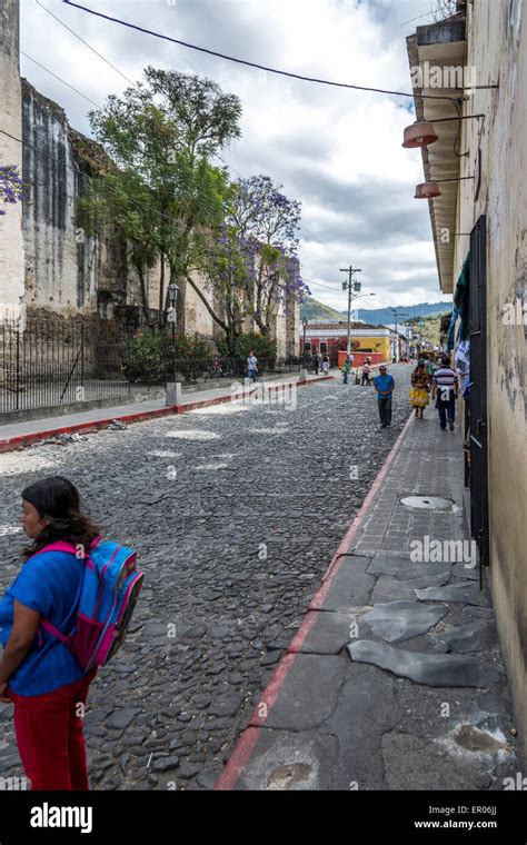 Busy Street Scene In Antigua Guatemala Stock Photo Alamy