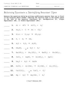 Reaction predictions 3 is a much shorter review worksheet. Balancing Equations and Identifying Reaction Types ...