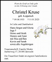 Traueranzeigen von Christel Kruse | nordwest-trauer.de
