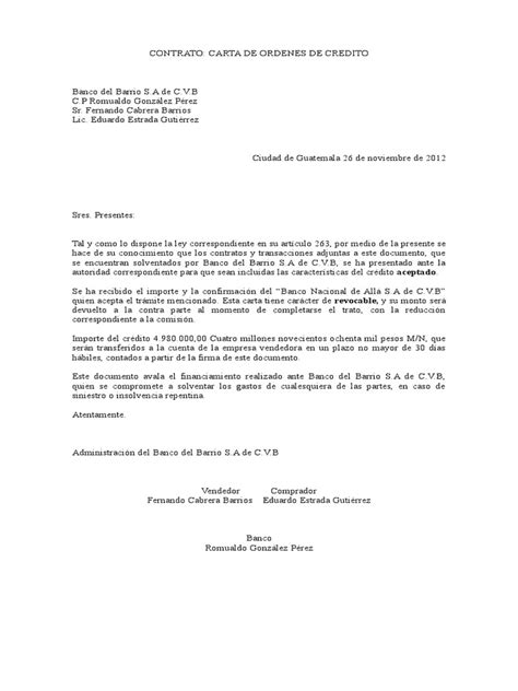 Carta Ordenes De Credito Pdf