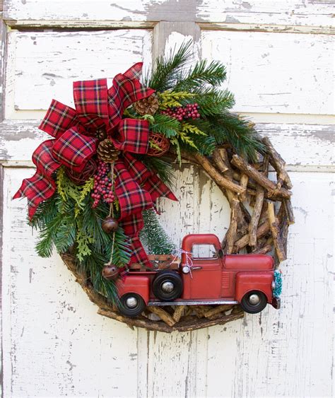 Red Truck Christmas Wreath Red Truck Wreath Christmas Truck Etsy
