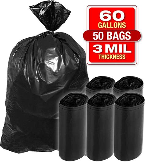 3 Mil 60 Gallon Contractor Trash Bags 38 Wx58 H Heavy Duty Black Bags