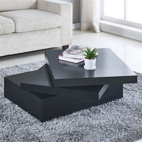 Black Square Coffee Table Rotating Contemporary Modern L