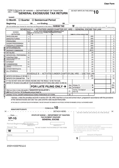 Fillable Form G 45 General Exciseuse Tax Return Printable Pdf Download