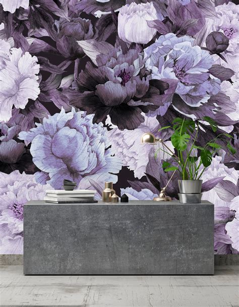 Purple Peony Mural Removable Wallpaper Peel And Stick Mural
