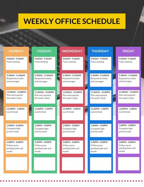 Simple Weekly Office Schedule Template Venngage