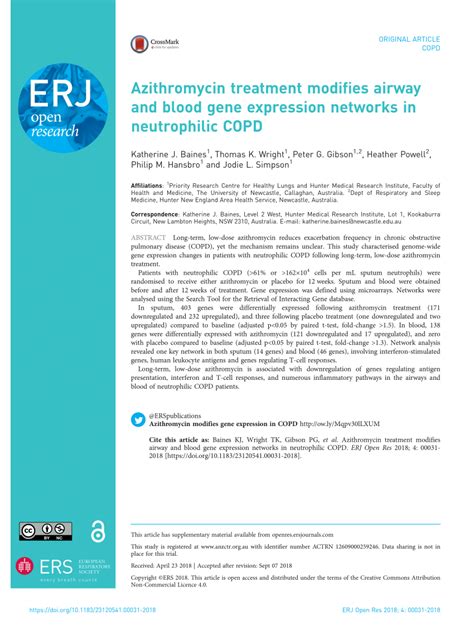 Pdf Azithromycin Treatment Modifies Airway And Blood Gene Expression