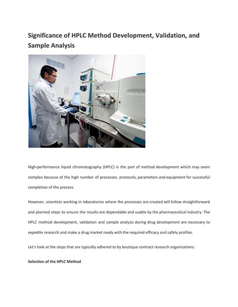 Significance Of Hplc Method Development Validation And Sample
