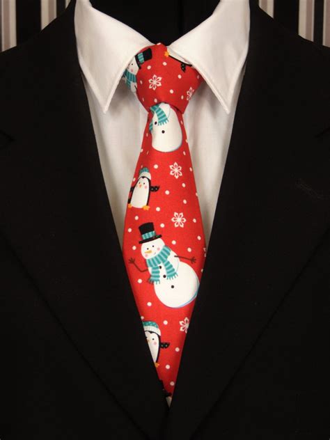 Christmas Necktie Christmas Tie Red Christmas Tie Snowman Necktie