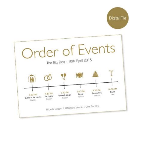 Items Similar To Wedding Day Order Of Events Card Wedding Printable