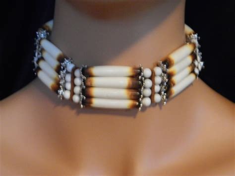 Beautiful Native American Handcrafted Bone Choker With Leather And