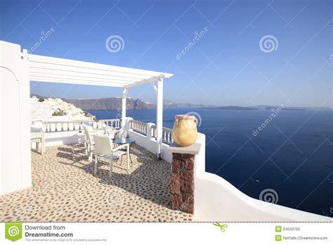 View On Caldera And Sea From Balcony Stock Image Image Of Island