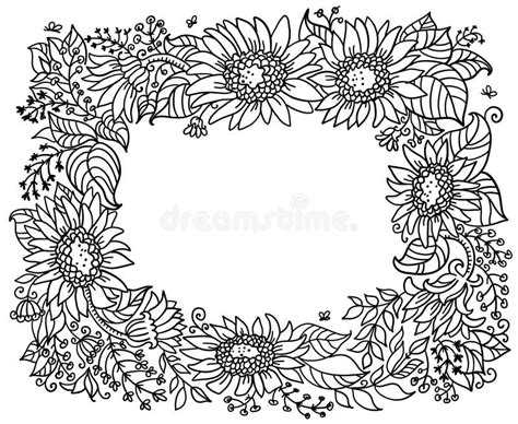 Sunflower Frame Decor Elements Vector Line Drawing Of Sunflowers Frame