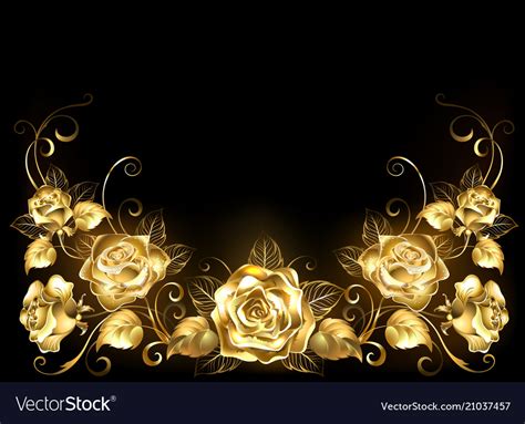 Black Background With Gold Roses Royalty Free Vector Image