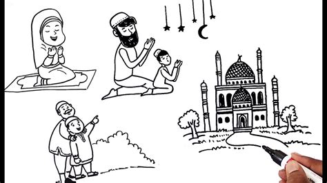 You can draw a picture of the world condescend in any way that you'd like to. Eid drawing ideas for Kids | Simple Drawing | Drawing on eid festival | step by step - YouTube