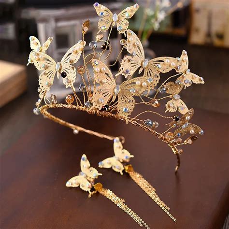 Baroque Gold Metal Butterfly Headband Hairband Gold Crown Tiara Wedding