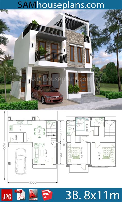 House Plans 7x12m With 4 Bedrooms Plot 8x15 Sam House Plans 585