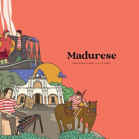 Set Madura Illustration. Hand drawn Indonesian cultures background