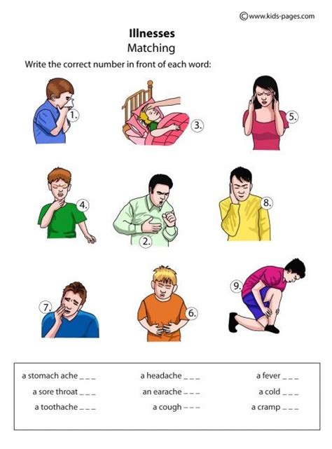 Illnesses Matching Worksheet Worksheets For Kids Lessons For Kids