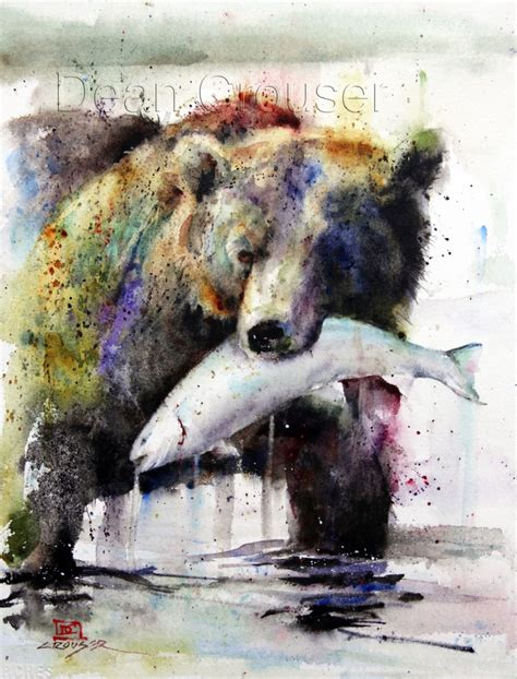 Brown Bear And Salmon Watercolor Print By Dean Crouser Etsy