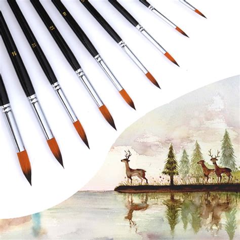 9pcsset Watercolor Wood Handles Paint Brush Lightweight Nylon Pen