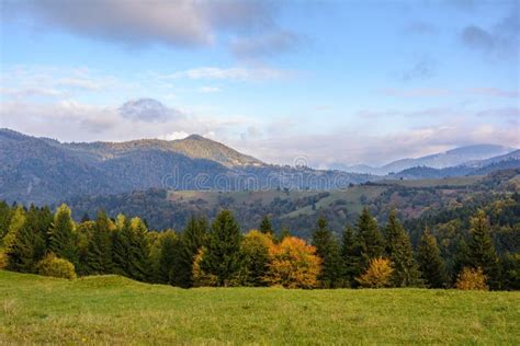 Mountain Landscape Autumn Sunny Morning Carpathian Mountain Stock