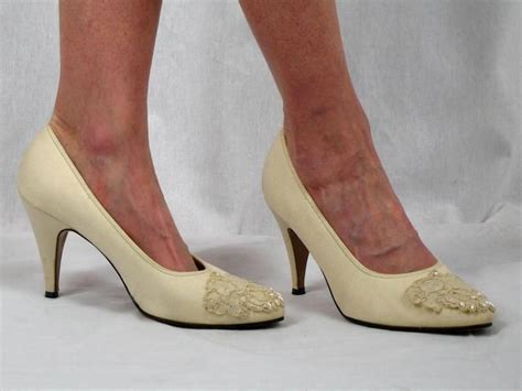 60s Wedding Heels Cream Shoes With Pearl Beads Ivory Etsy Ivory