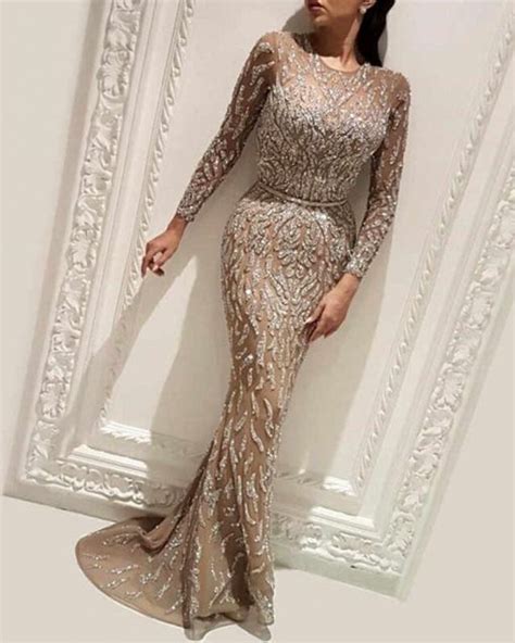 Fashion Sequined Long Sleeve Bodycon Evening Dress Debulp